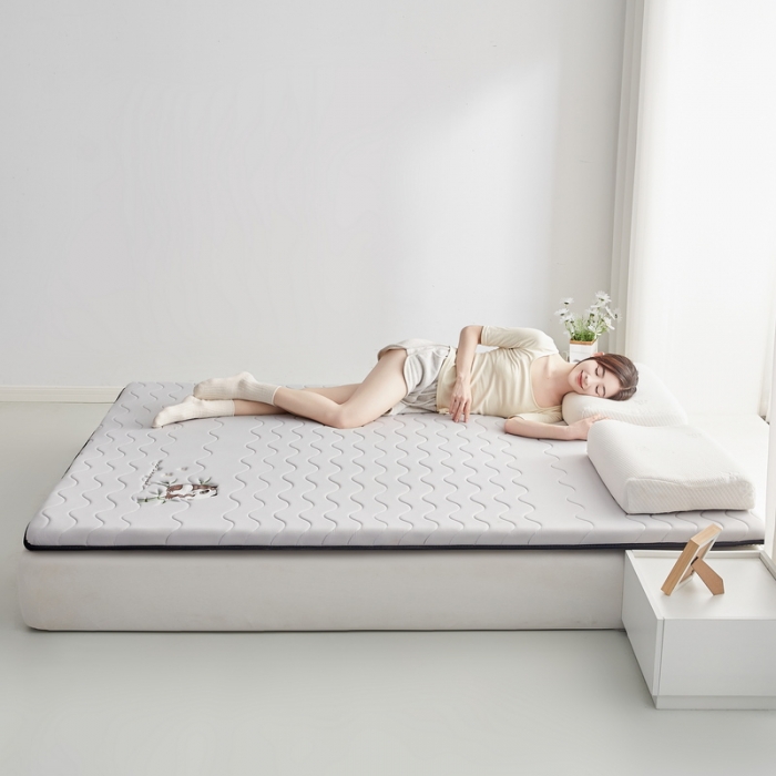 91家纺网 家纺一手货源 找家纺 祁恋婷家居 2023新款A类专版乳胶记忆棉大豆床垫【床垫遮盖物】-款式一 熊猫-灰