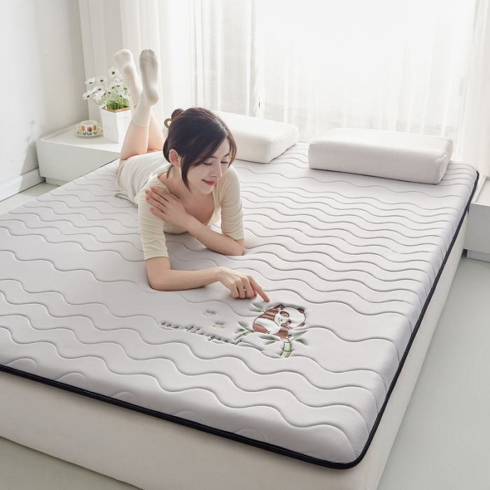 91家纺网 家纺一手货源 找家纺 祁恋婷家居 2023新款A类专版乳胶记忆棉大豆床垫【床垫遮盖物】-款式一 熊猫-灰