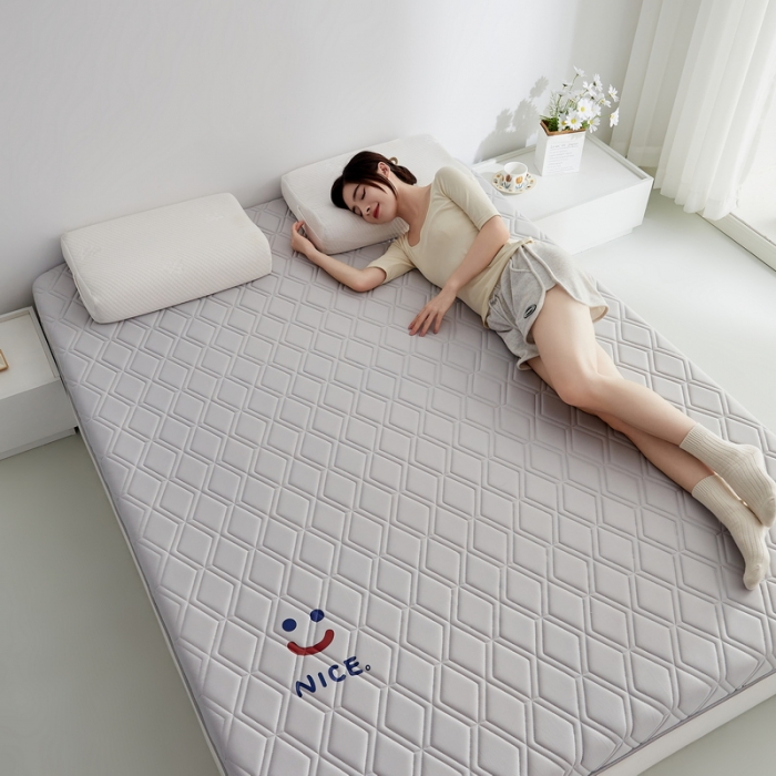 91家纺网 家纺一手货源 找家纺 祁恋婷家居 2023新款A类专版乳胶记忆棉大豆床垫【床垫遮盖物】-款式二 笑脸-灰