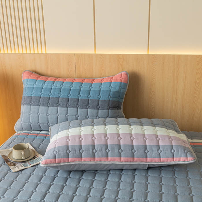 91家纺网 家纺一手货源 找家纺 卡伦 2025新款A类纯棉水洗棉夹棉床笠 彩虹条