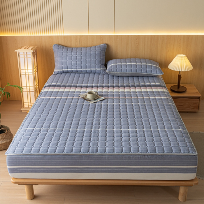 91家纺网 家纺一手货源 找家纺 卡伦 2025新款A类纯棉水洗棉夹棉床笠 格林兰