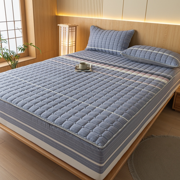 91家纺网 家纺一手货源 找家纺 卡伦 2025新款A类纯棉水洗棉夹棉床笠 格林兰