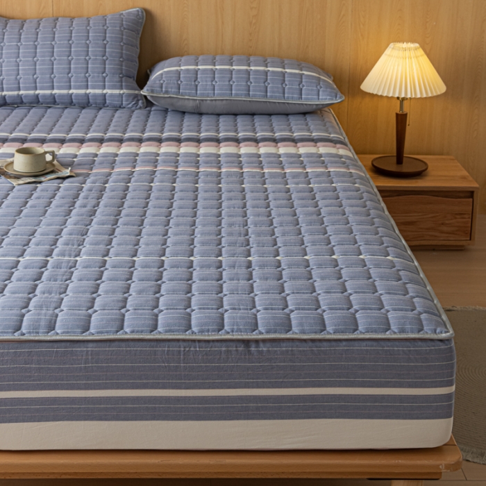 91家纺网 家纺一手货源 找家纺 卡伦 2025新款A类纯棉水洗棉夹棉床笠 格林兰