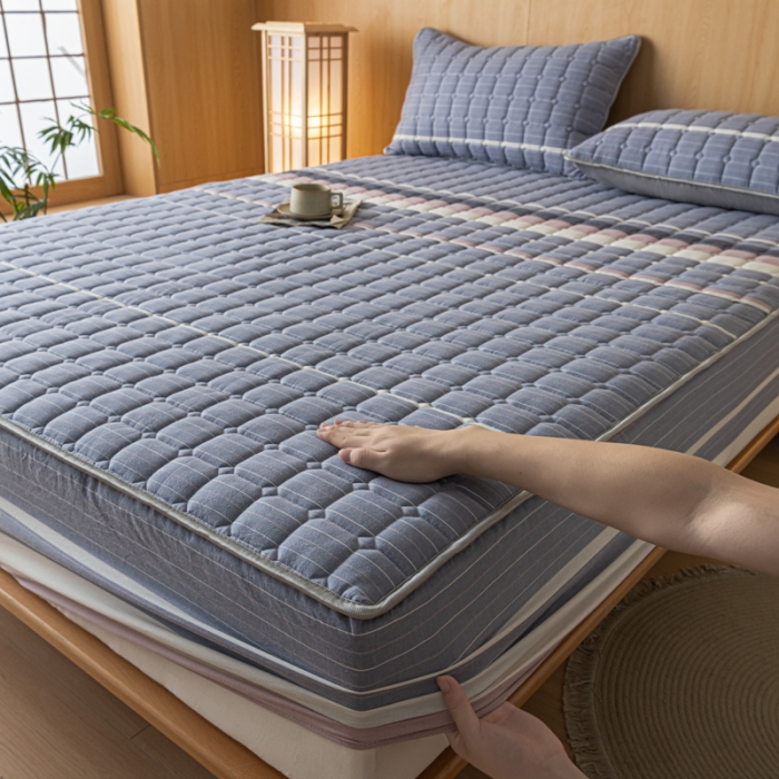 91家纺网 家纺一手货源 找家纺 卡伦 2025新款A类纯棉水洗棉夹棉床笠 格林兰