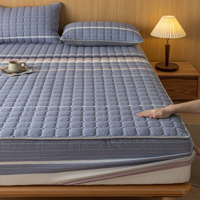 91家纺网 家纺一手货源 找家纺 卡伦 2025新款A类纯棉水洗棉夹棉床笠 格林兰