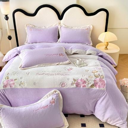 91家纺网 家纺一手货源 找家纺 (总）可以家居 2023新款高克重全消光绣花四件套-伊芙琳