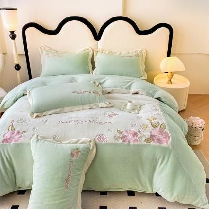 91家纺网 家纺一手货源 找家纺 (总）可以家居 2023新款高克重全消光绣花四件套-伊芙琳