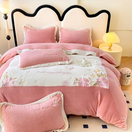 91家纺网 家纺一手货源 找家纺 (总）可以家居 2023新款高克重全消光绣花四件套-伊芙琳