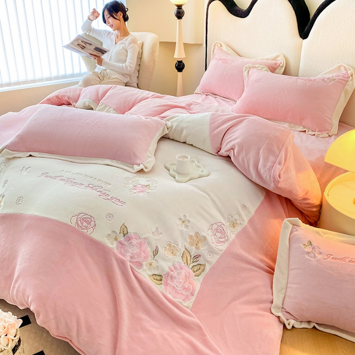 91家纺网 家纺一手货源 找家纺 (总）可以家居 2023新款高克重全消光绣花四件套-伊芙琳