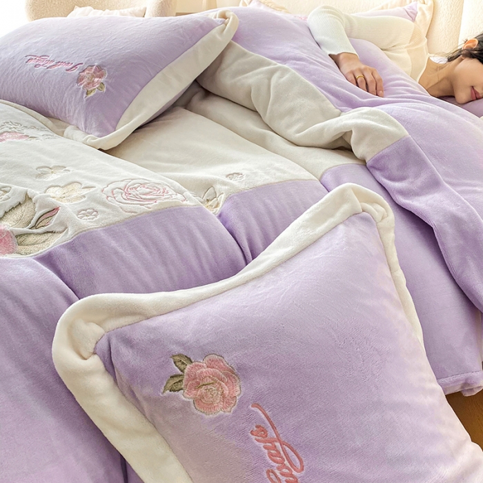 91家纺网 家纺一手货源 找家纺 可以家居 2023新款高克重全消光绣花四件套-伊芙琳 伊芙琳-蔷薇紫