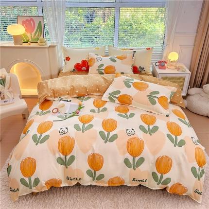 91家纺网 家纺一手货源 找家纺 曼璐 2025直播爆款植物羊绒四件套加厚斜纹磨毛被套套件 金枝玉叶