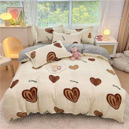 91家纺网 家纺一手货源 找家纺 曼璐 2025直播爆款植物羊绒四件套加厚斜纹磨毛被套套件 怦然心动