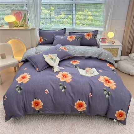 91家纺网 家纺一手货源 找家纺 曼璐 2025直播爆款植物羊绒四件套加厚斜纹磨毛被套套件 秋思-灰