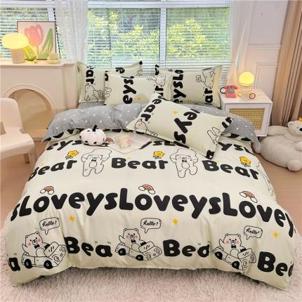 91家纺网 家纺一手货源 找家纺 曼璐 2025直播爆款植物羊绒四件套加厚斜纹磨毛被套套件 趣味熊