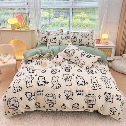 91家纺网 家纺一手货源 找家纺 曼璐 2025直播爆款植物羊绒四件套加厚斜纹磨毛被套套件 森林乐园