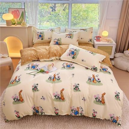 91家纺网 家纺一手货源 找家纺 曼璐 2025直播爆款植物羊绒四件套加厚斜纹磨毛被套套件 顽皮兔