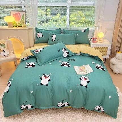 91家纺网 家纺一手货源 找家纺 曼璐 2025直播爆款植物羊绒四件套加厚斜纹磨毛被套套件 熊猫卡卡