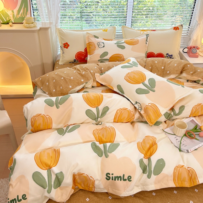 91家纺网 家纺一手货源 找家纺 曼璐 2025直播爆款植物羊绒四件套加厚斜纹磨毛被套套件 金枝玉叶