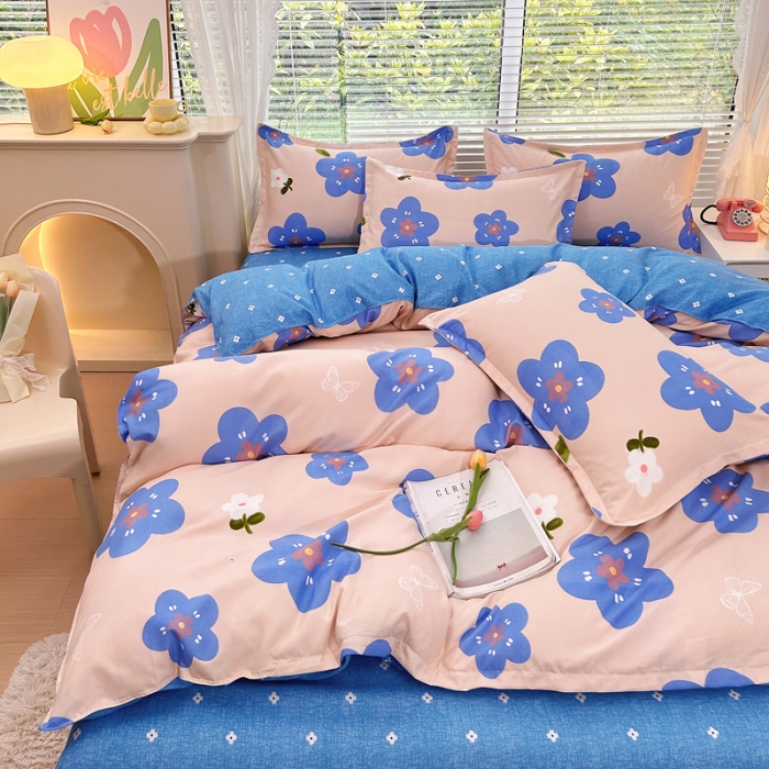 91家纺网 家纺一手货源 找家纺 曼璐 2025直播爆款植物羊绒四件套加厚斜纹磨毛被套套件 蓝色心情