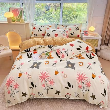 曼璐 2025直播爆款植物羊绒四件套加厚斜纹磨毛被套套件 秋意绵绵