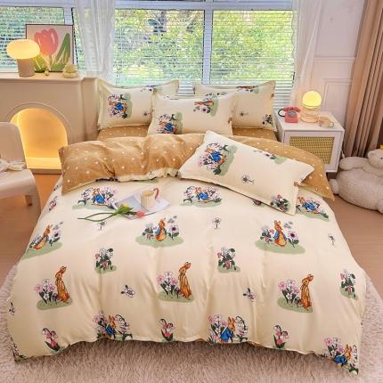 曼璐 2025直播爆款植物羊绒四件套加厚斜纹磨毛被套套件 顽皮兔