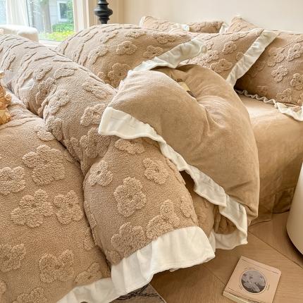 91家纺网 家纺一手货源 找家纺 (总) 芯贝儿 2024款小清新花边加厚保暖牛奶绒毛巾绣花宝宝绒雕花绒法莱绒四件套