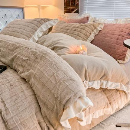 91家纺网 家纺一手货源 找家纺 总金爱家 2023新款全消光牛奶绒A类纯色獭兔毛绒立体牛奶绒四件套