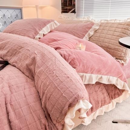 91家纺网 家纺一手货源 找家纺 总金爱家 2023新款全消光牛奶绒A类纯色獭兔毛绒立体牛奶绒四件套