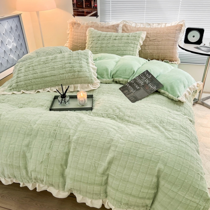 91家纺网 家纺一手货源 找家纺 总金爱家 2023新款全消光牛奶绒A类纯色獭兔毛绒立体牛奶绒四件套