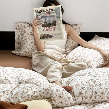 91家纺网 家纺一手货源 找家纺 源启生活2023新款亲肤舒适秋冬全棉针织棉四件套 秋日