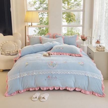 91家纺网 家纺一手货源 找家纺 （总）卡初 2023新款牛奶绒花影系列绣花四件套