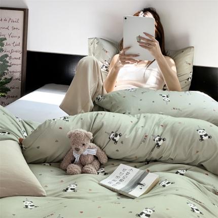 91家纺网 家纺一手货源 找家纺 源启生活2023新款亲肤舒适秋冬全棉针织棉四件套 熊猫生日会