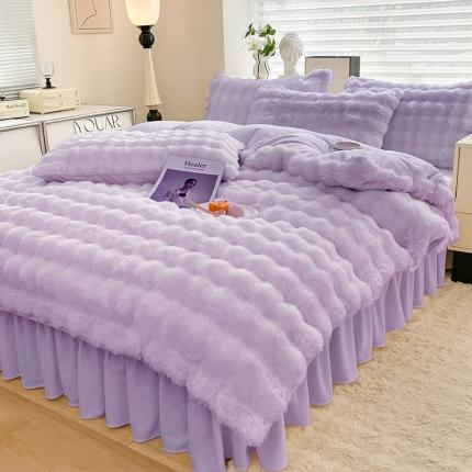 91家纺网 家纺一手货源 找家纺 逸尚阁 2024新款加厚泡泡兔绒四件套 轻奢紫