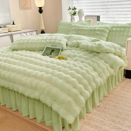 91家纺网 家纺一手货源 找家纺 逸尚阁 2024新款加厚泡泡兔绒四件套 清澈绿