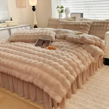 91家纺网 家纺一手货源 找家纺 逸尚阁 2024新款加厚泡泡兔绒四件套 驼色