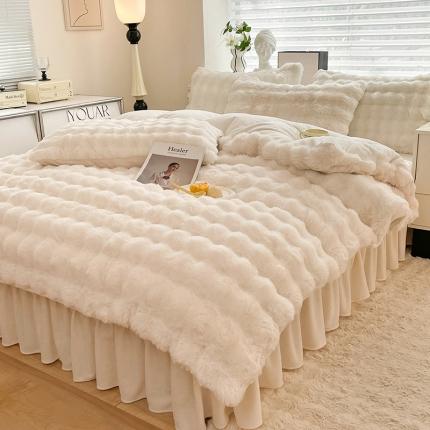 91家纺网 家纺一手货源 找家纺 逸尚阁 2024新款加厚泡泡兔绒四件套 云朵白