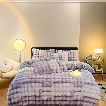 91家纺网 家纺一手货源 找家纺 澳梵 2023新款【极简浪漫】渲染系列-托斯卡纳皮草四件套 渲染-紫