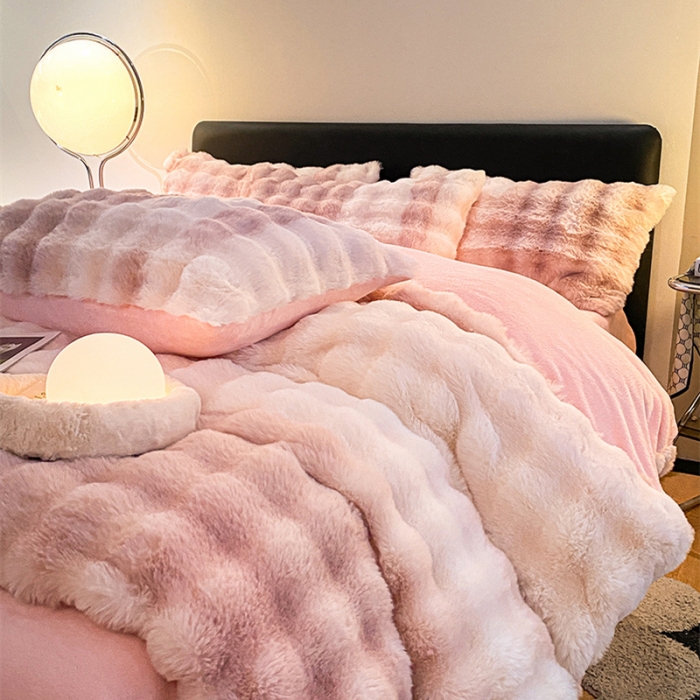 91家纺网 家纺一手货源 找家纺 澳梵 2023新款【极简浪漫】渲染系列-托斯卡纳皮草四件套 渲染-粉