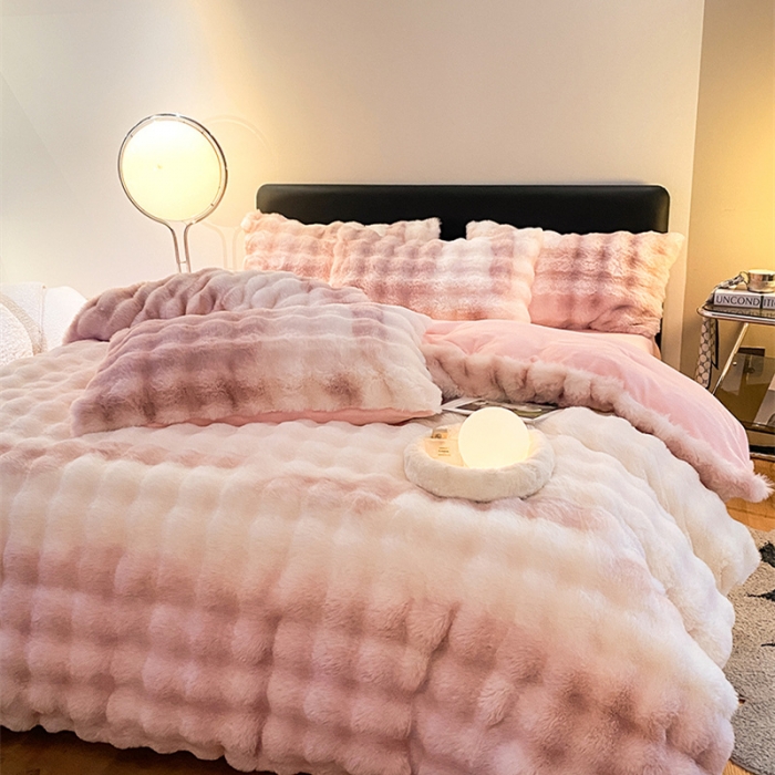 91家纺网 家纺一手货源 找家纺 澳梵 2023新款【极简浪漫】渲染系列-托斯卡纳皮草四件套 渲染-粉