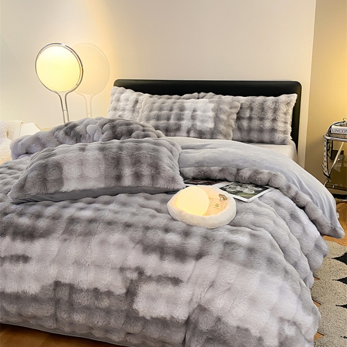 91家纺网 家纺一手货源 找家纺 澳梵 2023新款【极简浪漫】渲染系列-托斯卡纳皮草四件套 渲染-灰