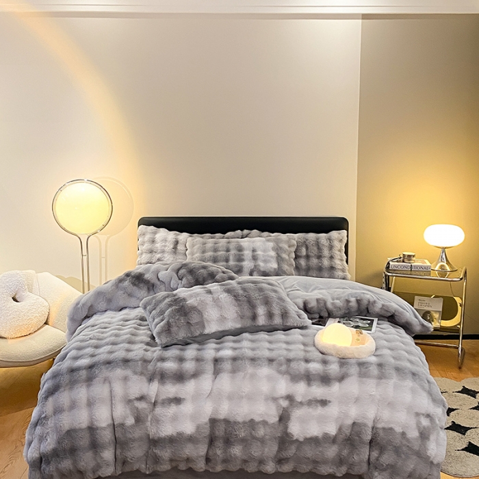 91家纺网 家纺一手货源 找家纺 澳梵 2023新款【极简浪漫】渲染系列-托斯卡纳皮草四件套 渲染-灰