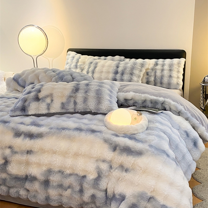 91家纺网 家纺一手货源 找家纺 澳梵 2023新款【极简浪漫】渲染系列-托斯卡纳皮草四件套 渲染-蓝