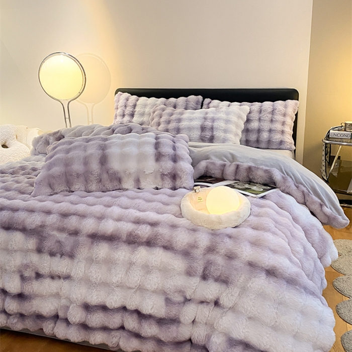 91家纺网 家纺一手货源 找家纺 澳梵 2023新款【极简浪漫】渲染系列-托斯卡纳皮草四件套 渲染-紫