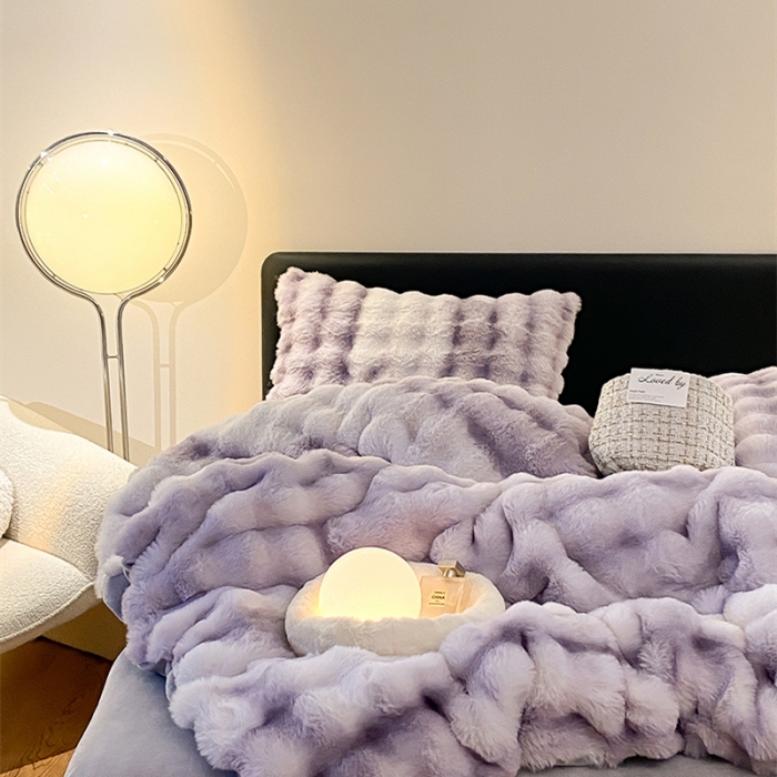 91家纺网 家纺一手货源 找家纺 澳梵 2023新款【极简浪漫】渲染系列-托斯卡纳皮草四件套 渲染-紫