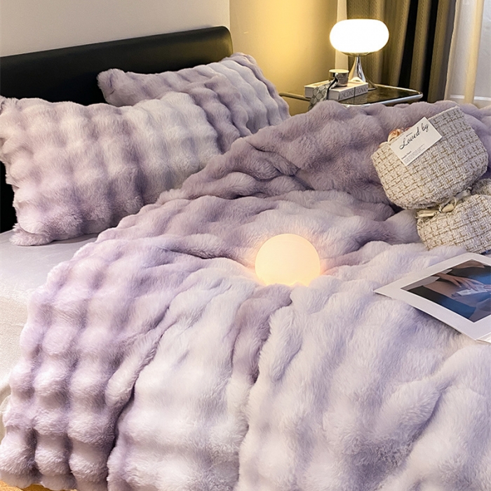 91家纺网 家纺一手货源 找家纺 澳梵 2023新款【极简浪漫】渲染系列-托斯卡纳皮草四件套 渲染-紫