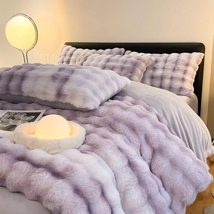 91家纺网 家纺一手货源 找家纺 澳梵 2023新款【极简浪漫】渲染系列-托斯卡纳皮草四件套 渲染-紫