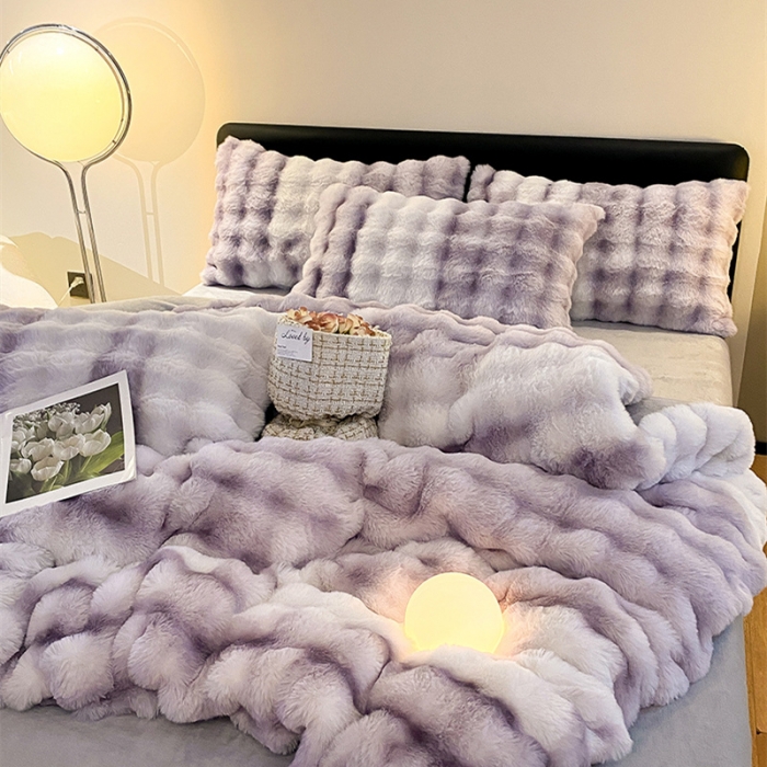 91家纺网 家纺一手货源 找家纺 澳梵 2023新款【极简浪漫】渲染系列-托斯卡纳皮草四件套 渲染-紫