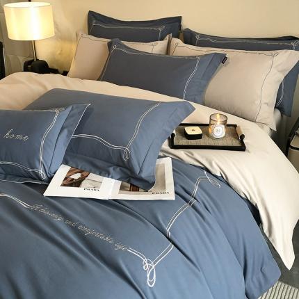 91家纺网 家纺一手货源 找家纺 总  【A类母婴级】加厚保暖纯棉磨毛全棉四件套轻奢风刺绣纯色简约新疆长绒棉