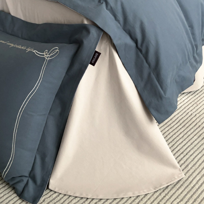 91家纺网 家纺一手货源 找家纺 【A类母婴级】加厚保暖纯棉磨毛全棉四件套轻奢风刺绣纯色简约新疆长绒棉 爱丁堡-海因蓝