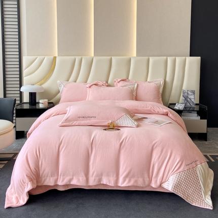 家居1号 2024新款高克重牛奶绒四件套-露西系列 露西-蝴蝶粉